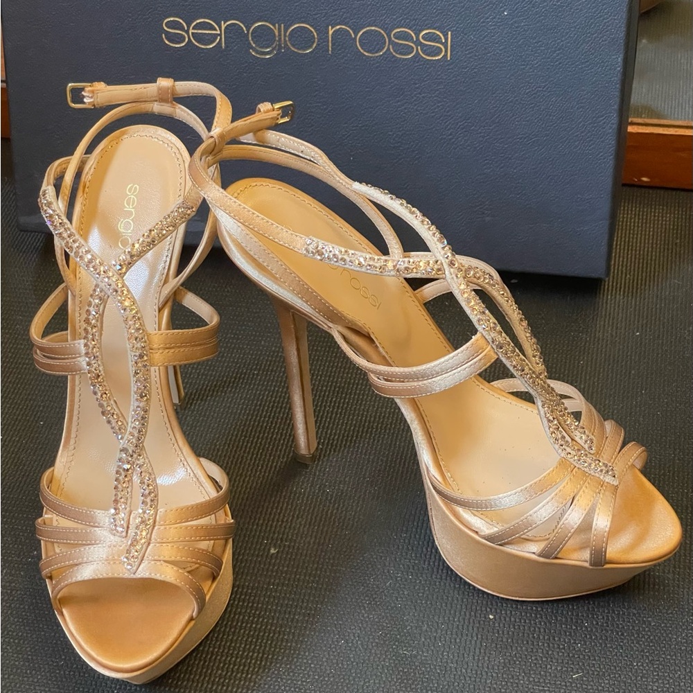 Sergio Rossi crystal satin platform sandals